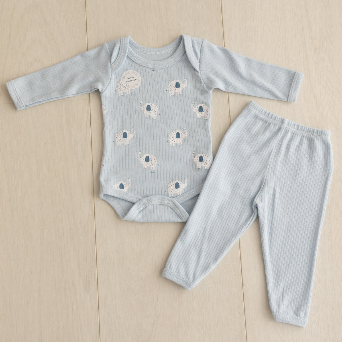 Conjunto Body Longo Canelado Confovibe Bebê Algodão