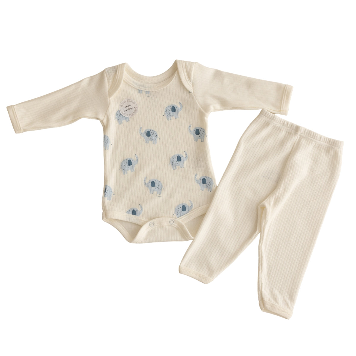 Conjunto Body Longo Canelado Confovibe Bebê Algodão