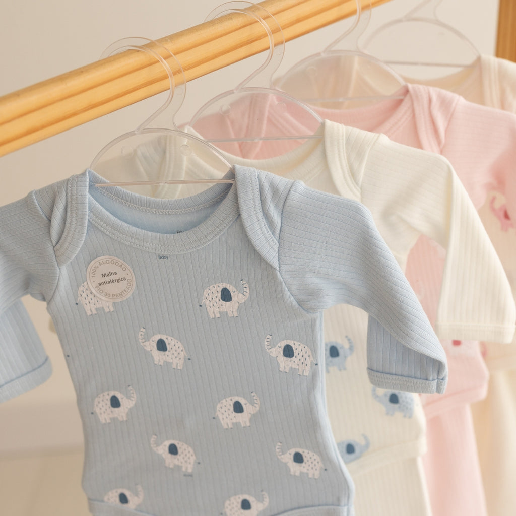 Conjunto Body Longo Canelado Confovibe Bebê Algodão