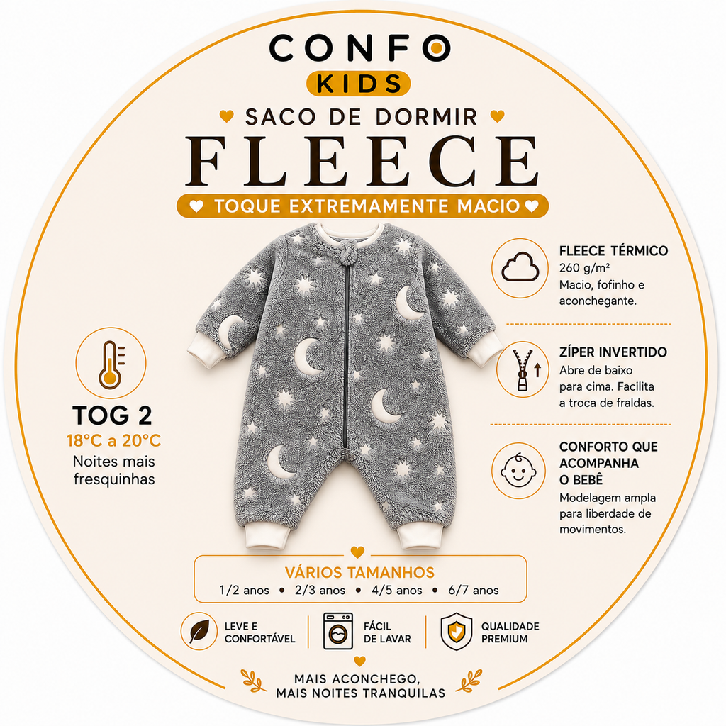 Saco de dormir - TOG 2 - FLEECE brilha no escuro - Estrela Cinza, com manga