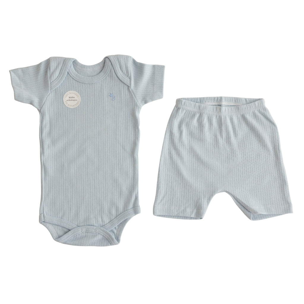 Conjunto Body Curto Shorts Canelado Confovibe Algodão
