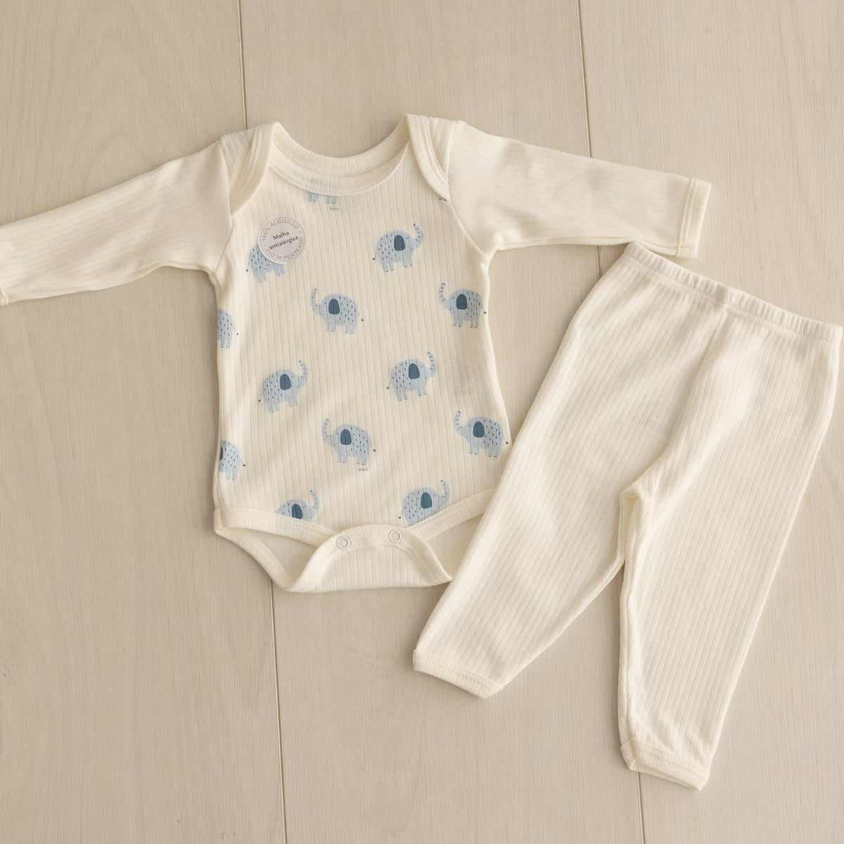 Conjunto Body Longo Canelado Confovibe Bebê Algodão