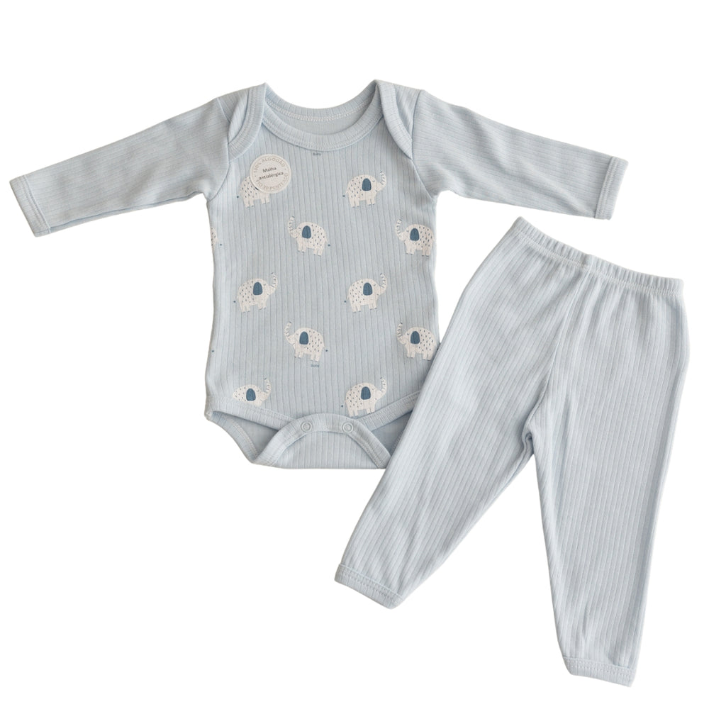 Conjunto Body Longo Canelado Confovibe Bebê Algodão
