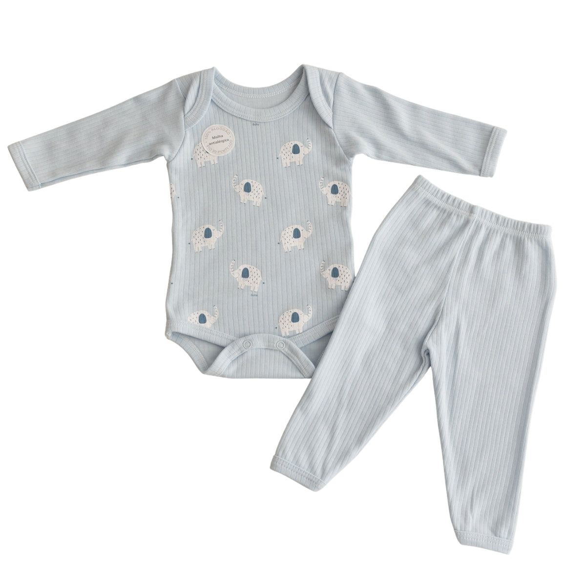 Conjunto Body Longo Canelado Confovibe Bebê Algodão
