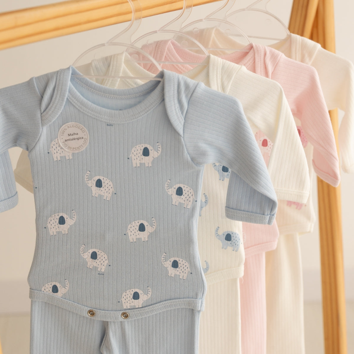 Conjunto Body Longo Canelado Confovibe Bebê Algodão