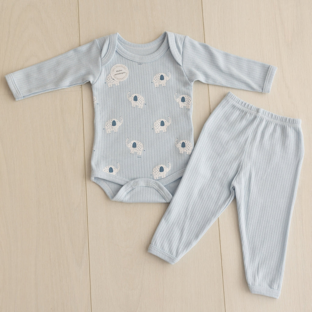 Conjunto Body Longo Canelado Confovibe Bebê Algodão